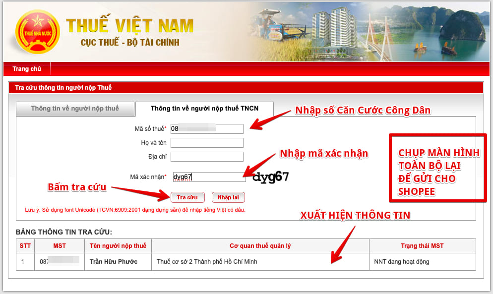 Thông tin Thanh toán & Thuế cho tài khoản tiếp thị liên kết shopee